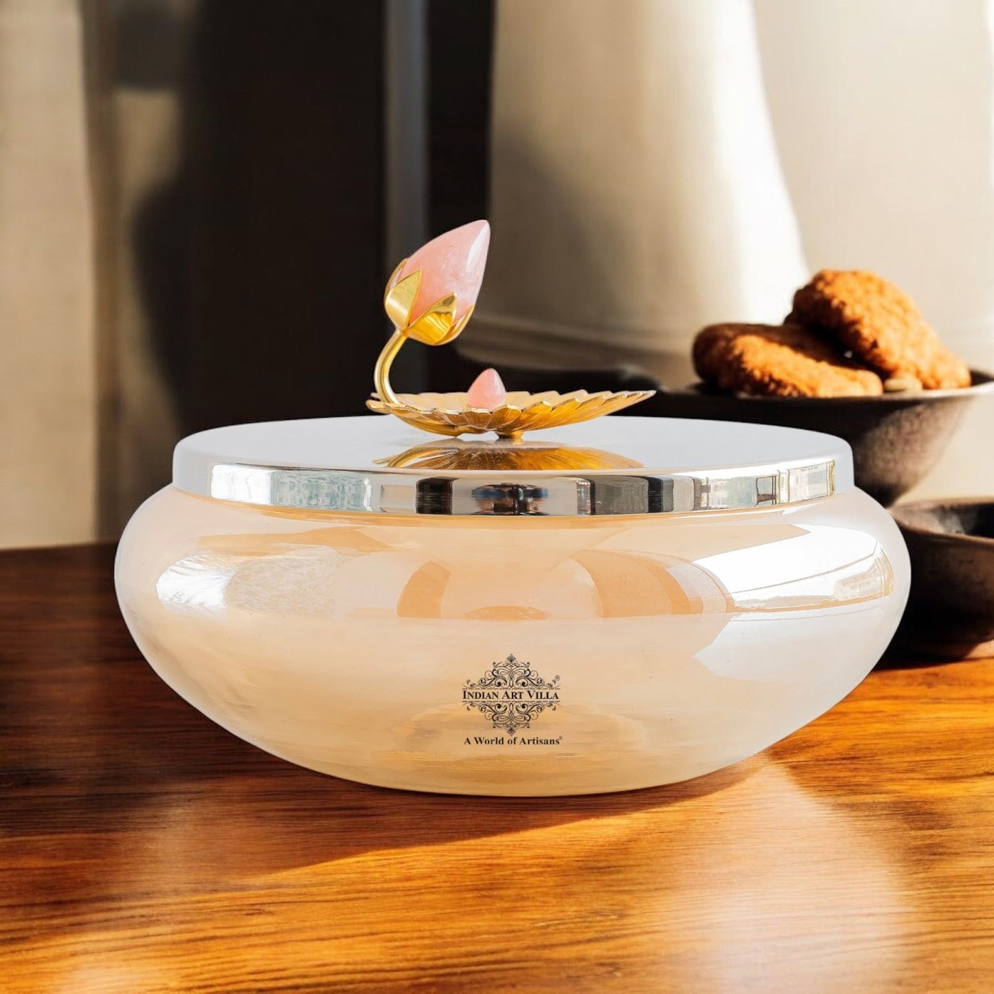 Silver Plated Decorative Bowl with Lotus Bird Flower Design – Elegant Bowl for Table Décor, Serving Snacks, Dry Fruits