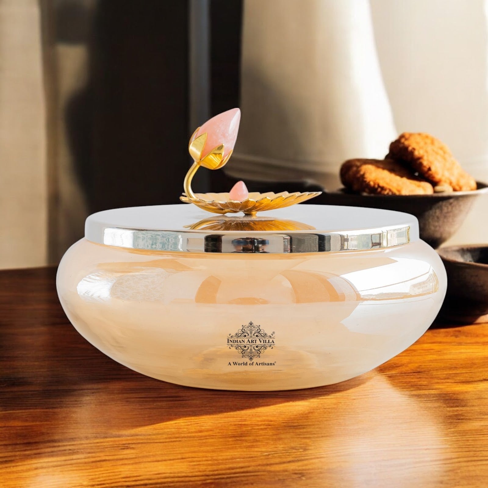 Silver Plated Decorative Bowl with Lotus Bird Flower Design – Elegant Bowl for Table Décor, Serving Snacks, Dry Fruits