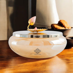 Silver Plated Decorative Bowl with Lotus Bird Flower Design – Elegant Bowl for Table Décor, Serving Snacks, Dry Fruits