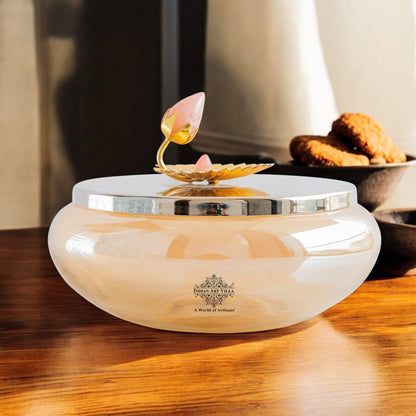 Silver Plated Decorative Bowl with Lotus Bird Flower Design – Elegant Bowl for Table Décor, Serving Snacks, Dry Fruits