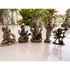 Pure Brass Miniature Hindu God Murti Combo Set for Home Temple & Pooja Decor