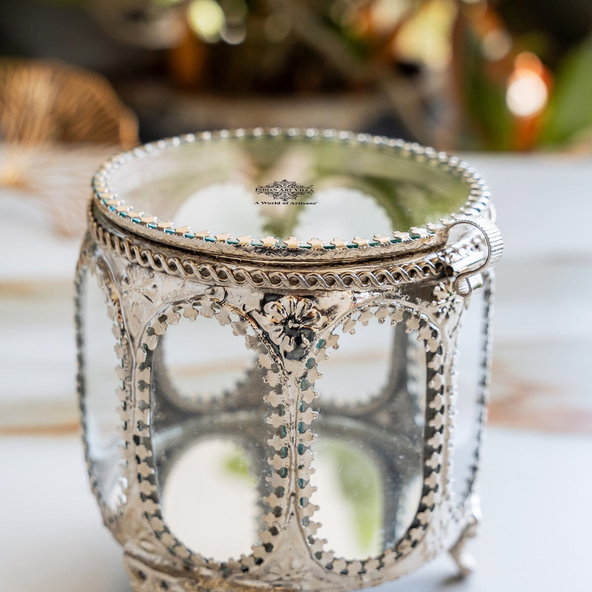 Brass & Glass Decorative Box with Embossed Detail