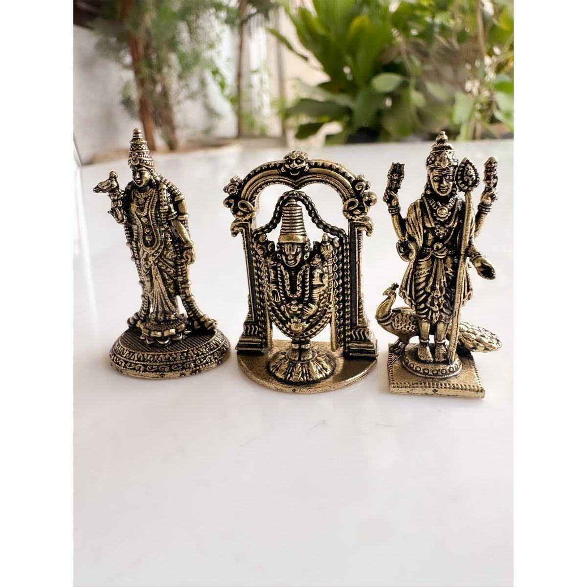 Pure Brass Miniature South Indian Deity Idol Combo for Home Mandir & Décor