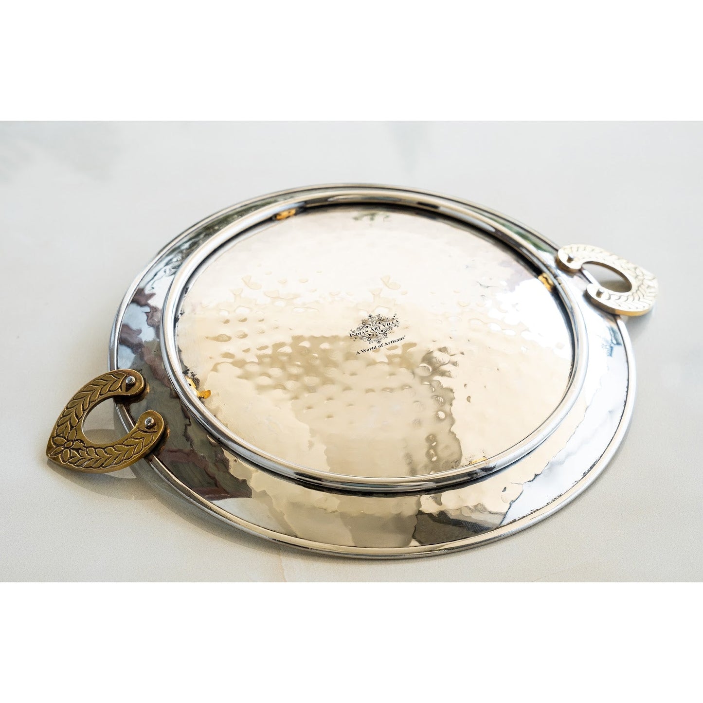 Stainless Steel Hammered Cookware Tawa With Brass Handle