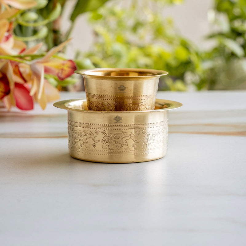Brass Filter Coffee Dabra Set with Elephant Design