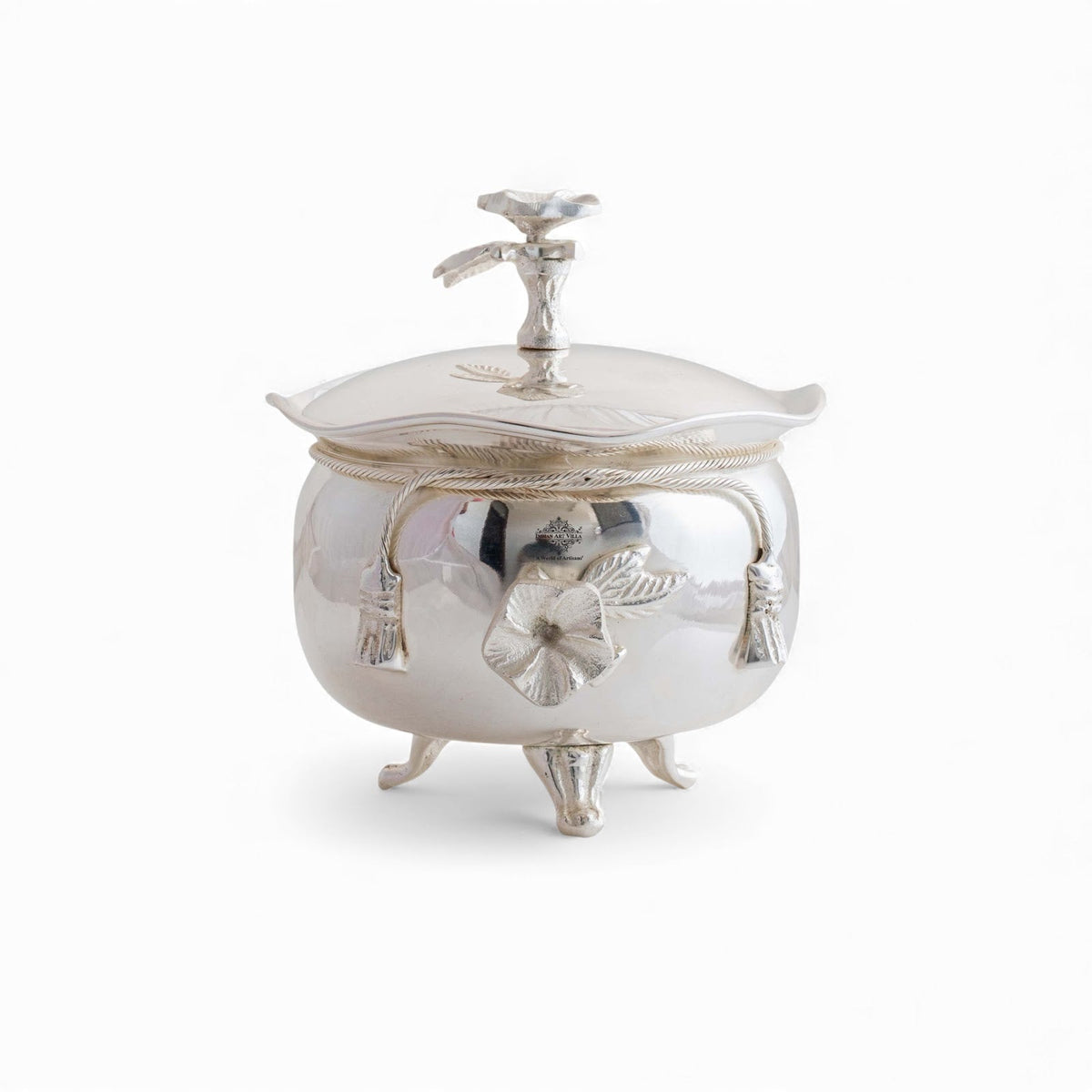 Silver Plated Designer Handi with Ribbon Bow Design With Desiner Lid