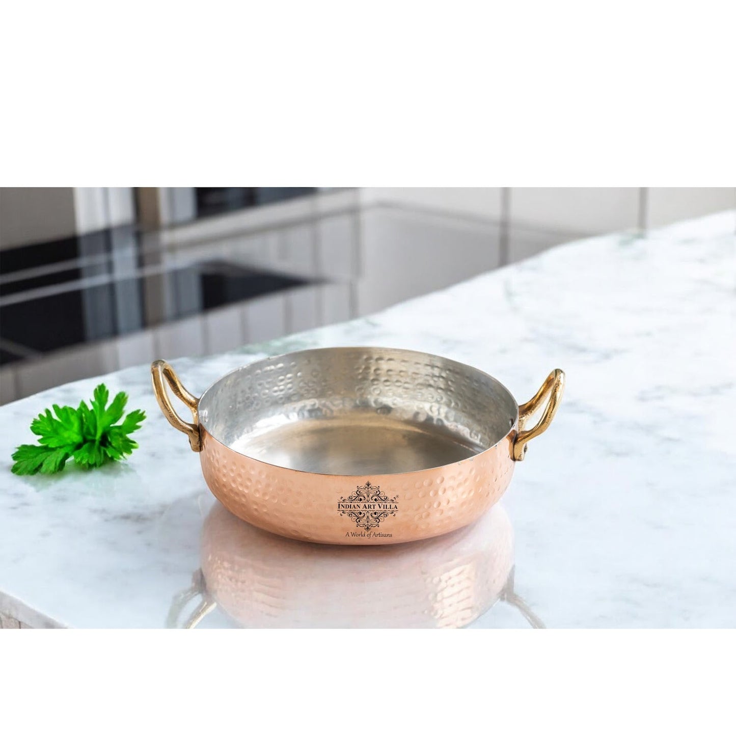 Pure Copper Round Dish, Pan Double Brass Handle With Tin Lining