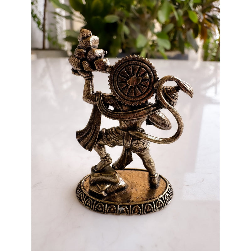Pure Brass Miniature Hanuman Ji Standing Murti with Parvat