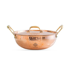 Pure Copper Kadhai With Lid & Inside Tin Lining