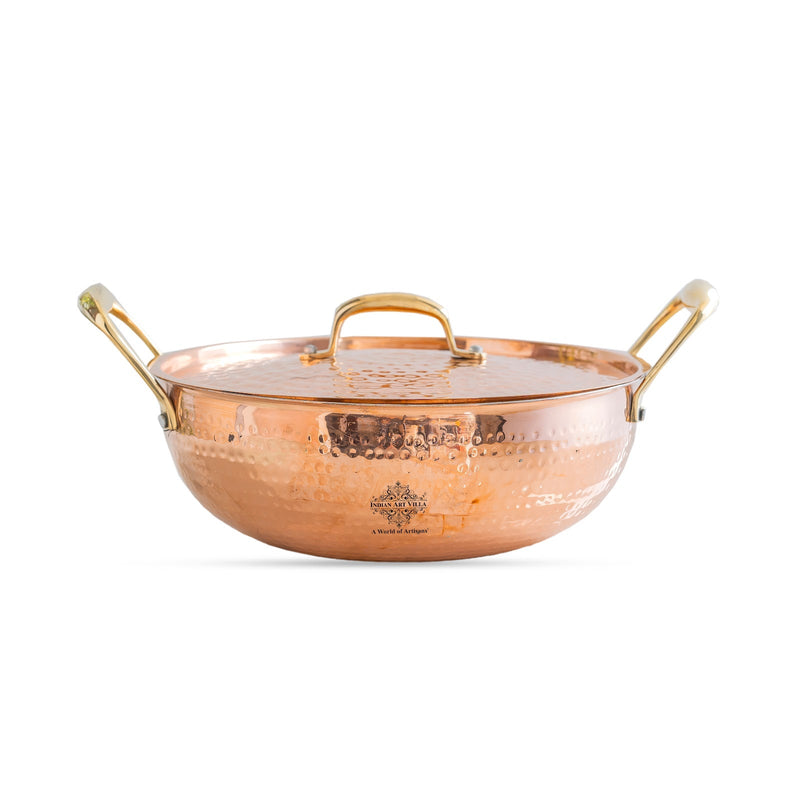 Pure Copper Kadhai With Lid & Inside Tin Lining