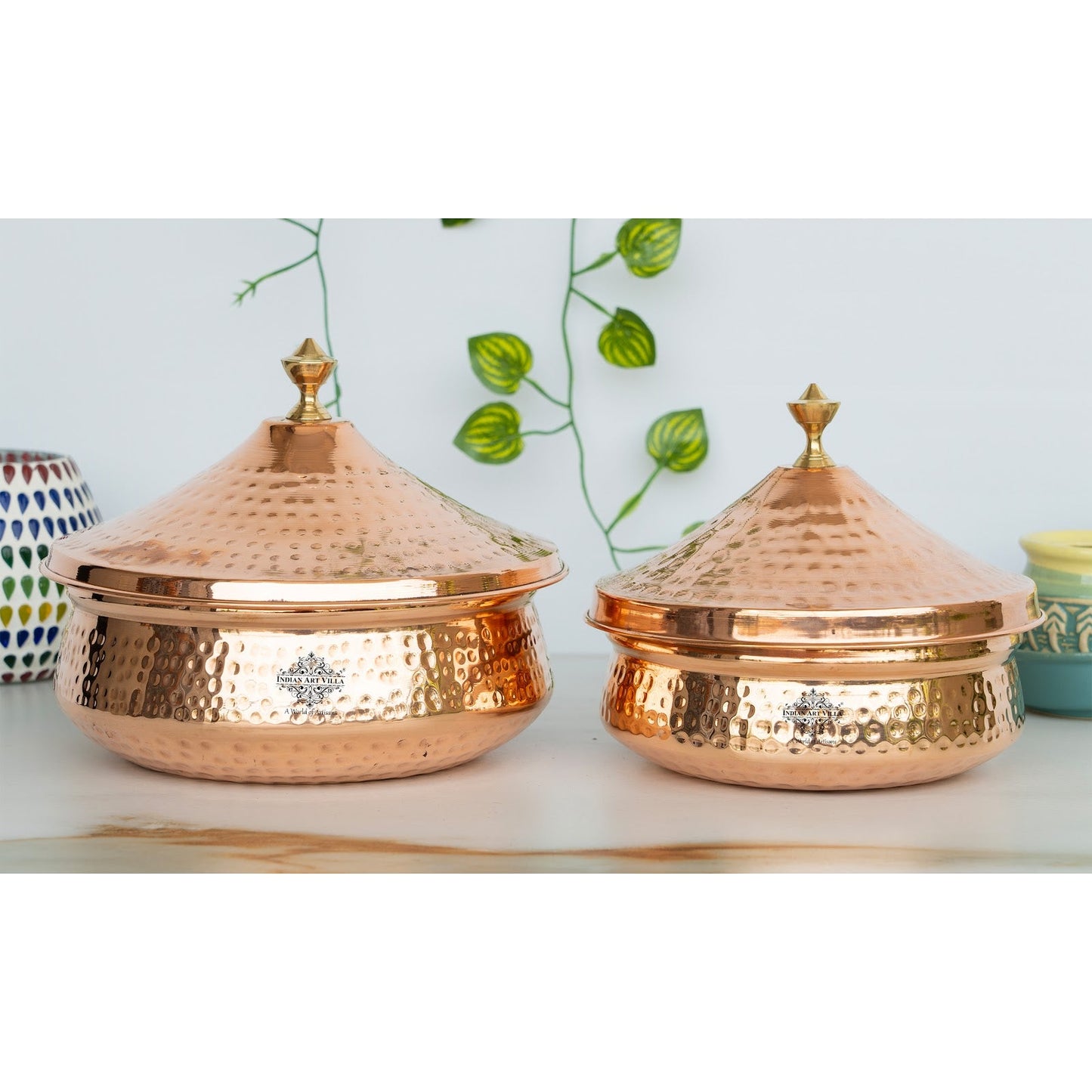 Steel Copper Handi with Copper Lid and Brass Knob, Copper Tableware