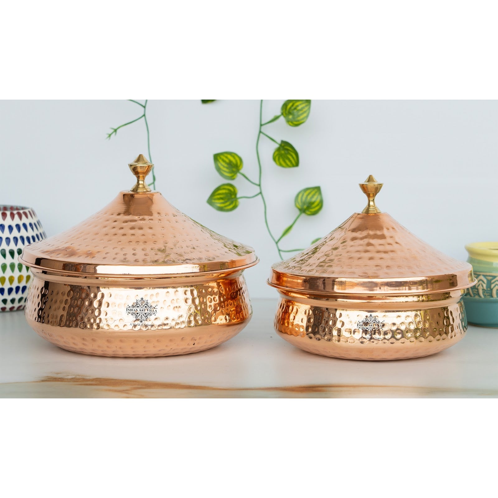 Steel Copper Handi with Copper Lid and Brass Knob, Copper Tableware