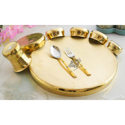 Steel Brass Curve Thali Set 9 Piece, Hammered Antique Finish Design Dinner Set