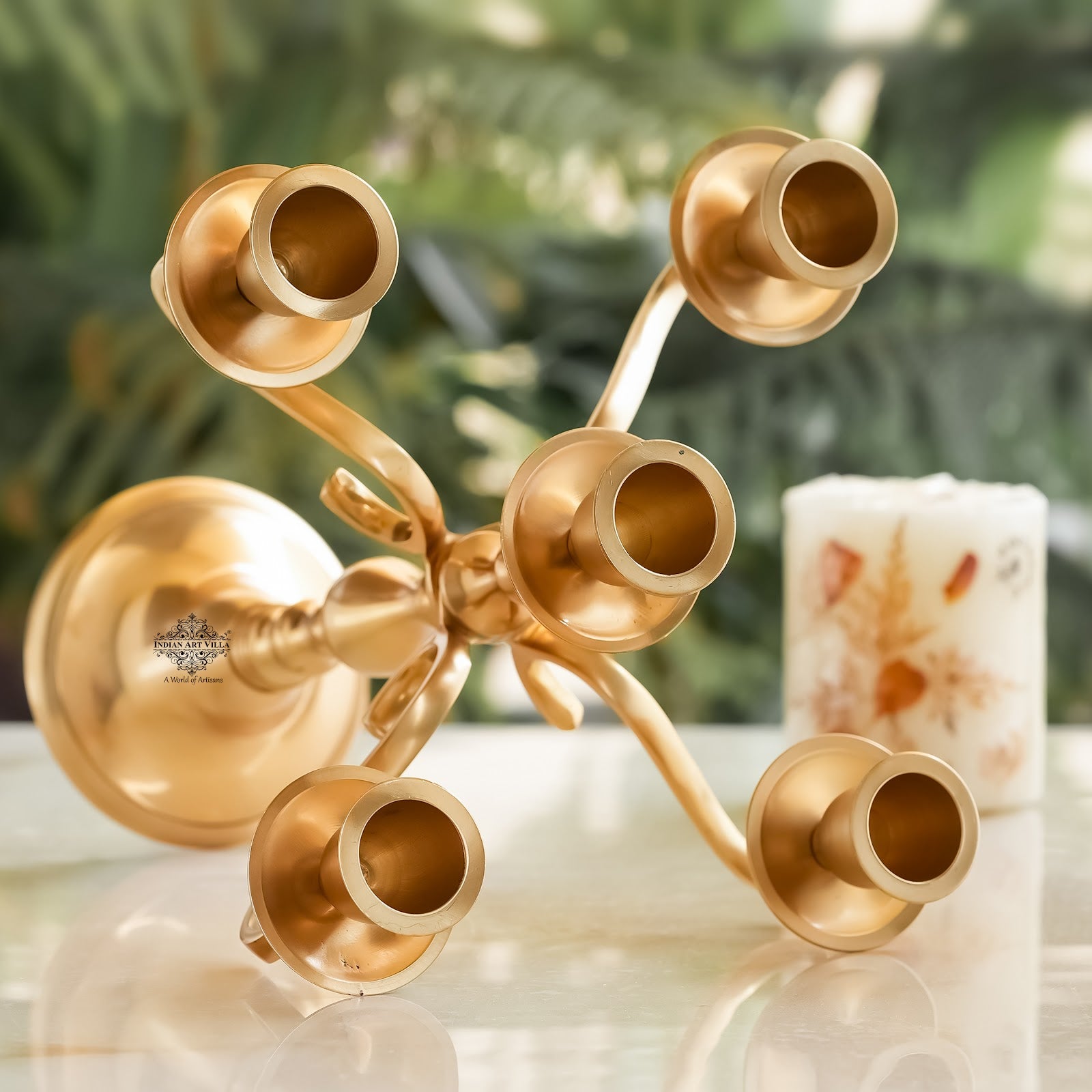 Pure Brass 5-Candle Arms Candelabra Centerpiece Candle Stand