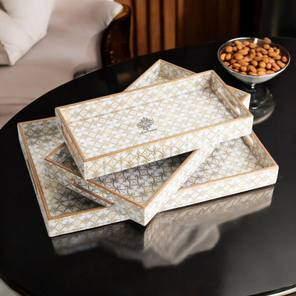 Wooden Tray Set of 3  Handcrafted Multipurpose Decorative Serving Platters