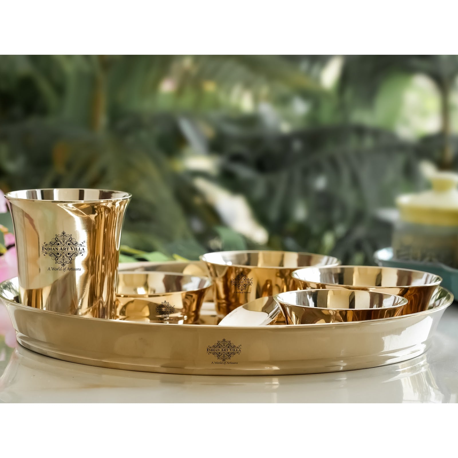 Handmade Pure Bronze Shine Finish Design Thali Set|Dinner Set, 7 Piece