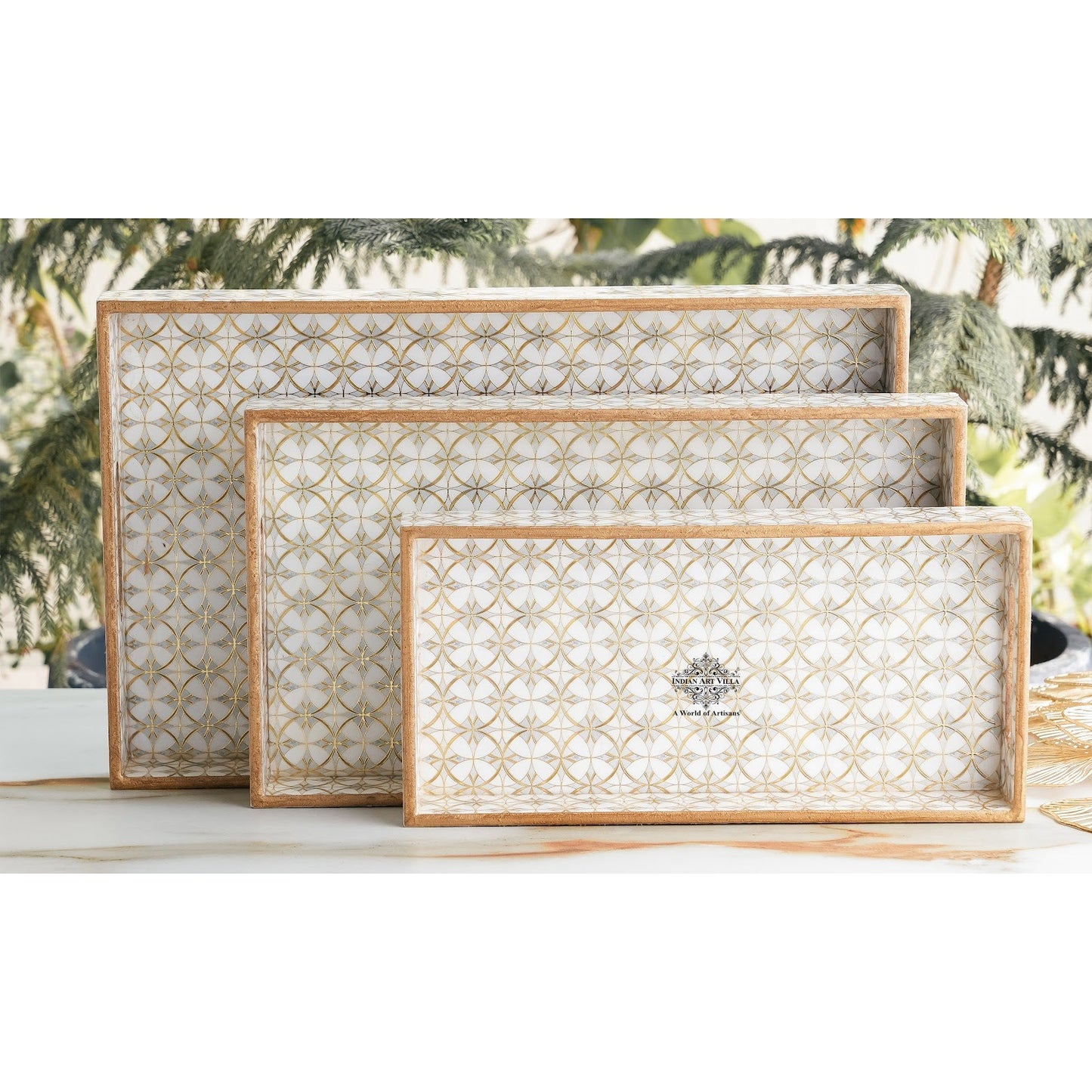 Wooden Tray Set of 3  Handcrafted Multipurpose Decorative Serving Platters