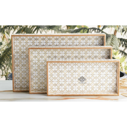 Wooden Tray Set of 3  Handcrafted Multipurpose Decorative Serving Platters