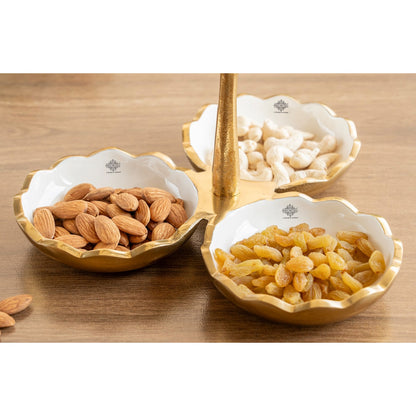 Brass Finish Decorative Dry Fruit Bowl with Bird Design – 3 Components, 170 ML