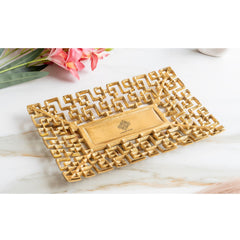 Gold Finish Antique Lacquer Matte Square Decorative Item Design Tray, Elegant For Home Decor