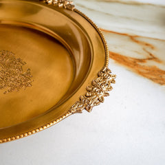 Pure Brass Round Tray with Rose Border For Home Décor