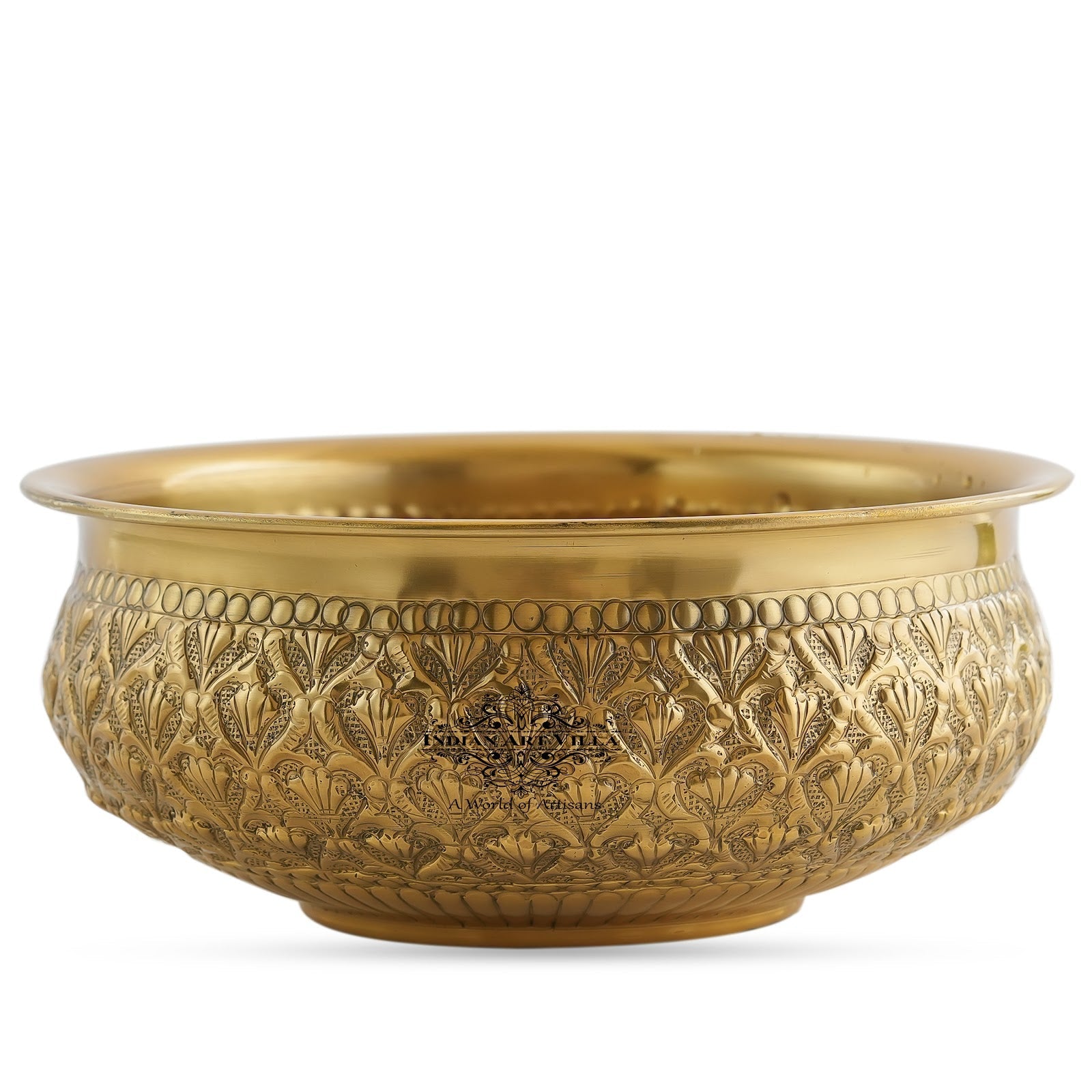 Handcrafted Brass Urli With Embossed Ornate Floral Design