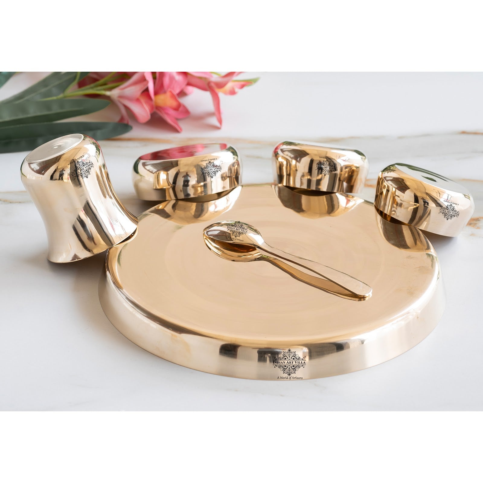 Bronze 6-Piece Dinner Set – Shine Finish Design Thali set, Traditional Indian Dinnerware for Home & Special Occasions