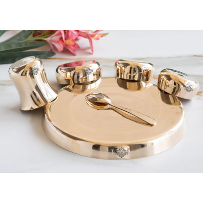 Bronze 6-Piece Dinner Set – Shine Finish Design Thali set, Traditional Indian Dinnerware for Home & Special Occasions