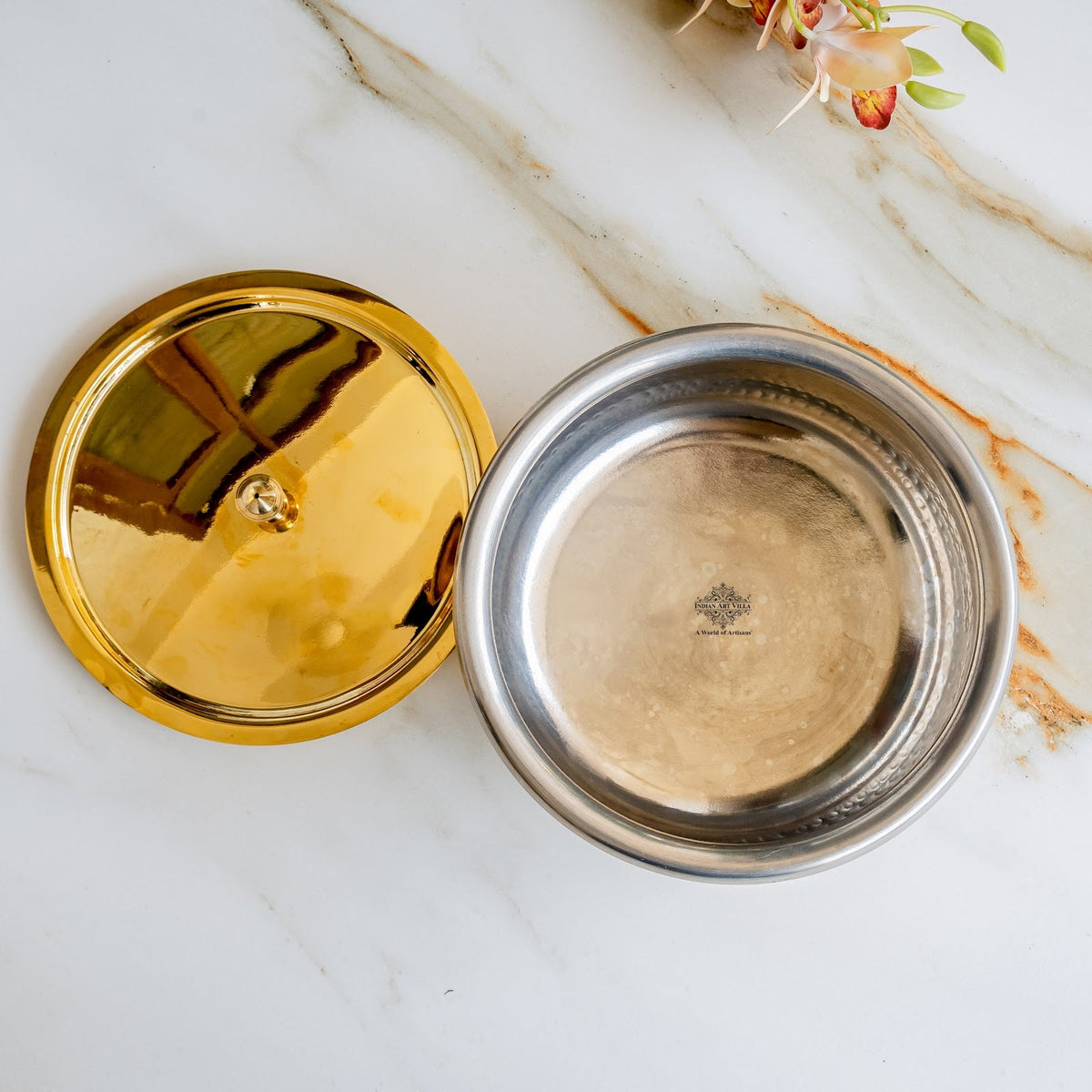 Pure Brass Cooking Handi, Hammered Design with Lid