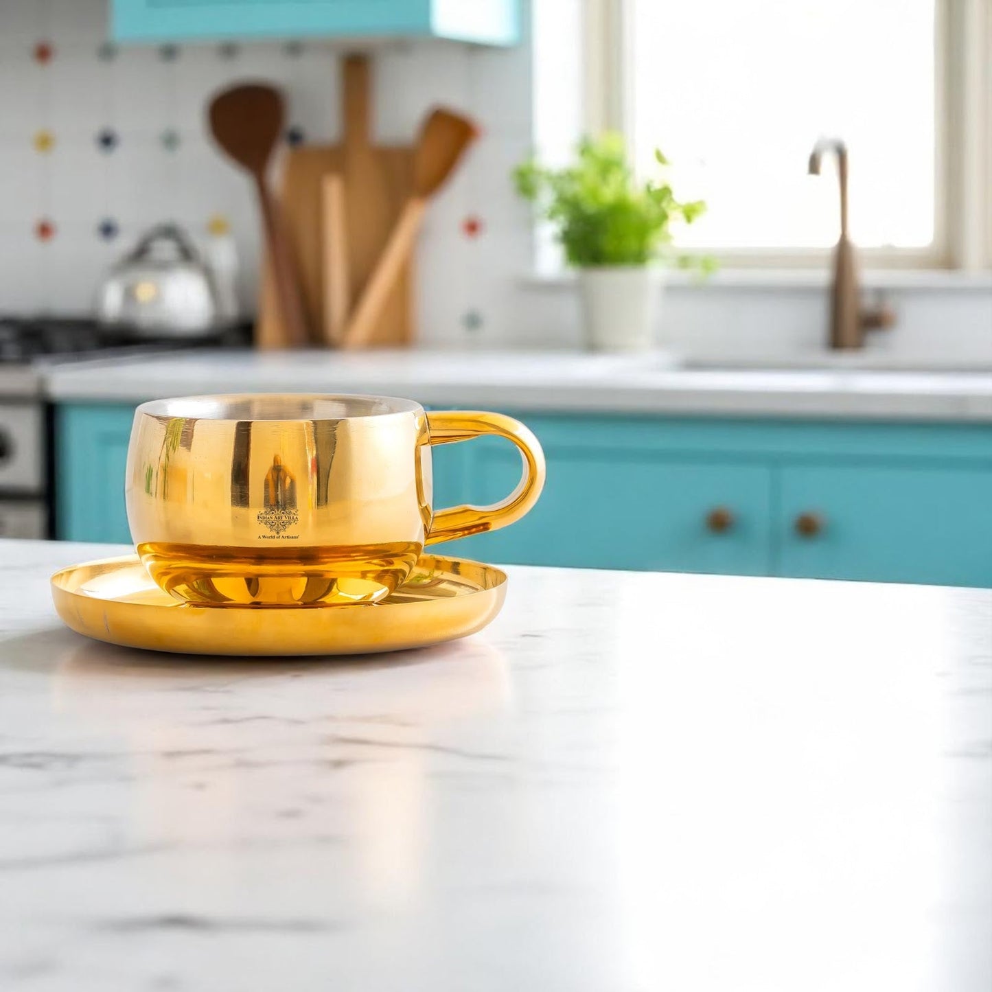 Stainless Steel Brass Gold Finish Insulated Cup With Plate