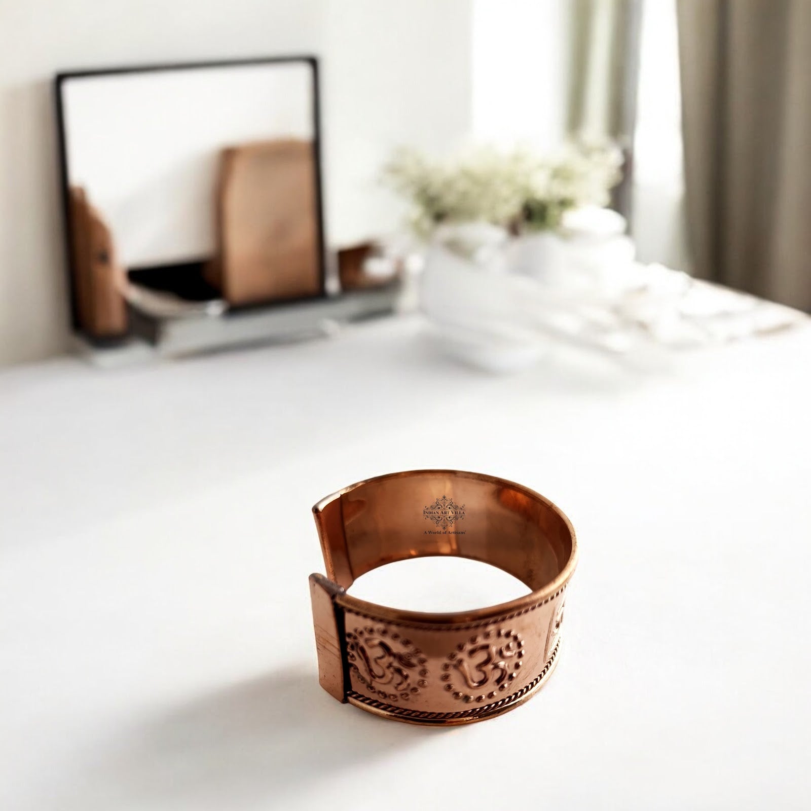 Pure Copper Broad Jai Shree Ram Bangle Handcrafted Spiritual Bracelet