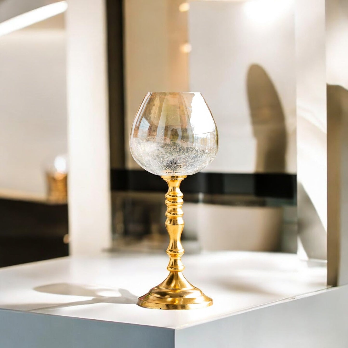 Gold Finish Decorative Candle Holder with Pillar Design – Elegant Accent for Home Decor, Dining Table, Festive Celebrations, and Gifting