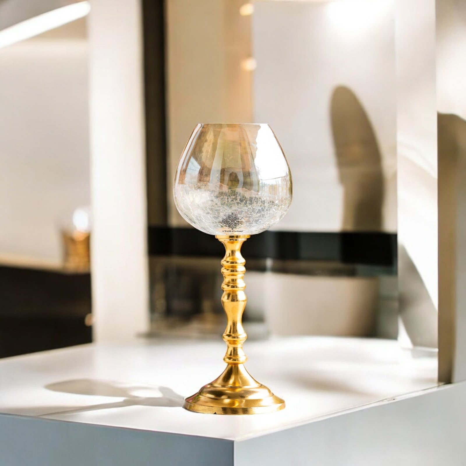 Gold Finish Decorative Candle Holder with Pillar Design – Elegant Accent for Home Decor, Dining Table, Festive Celebrations, and Gifting