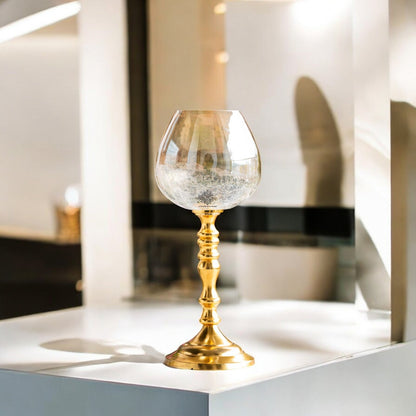 Gold Finish Decorative Candle Holder with Pillar Design – Elegant Accent for Home Decor, Dining Table, Festive Celebrations, and Gifting