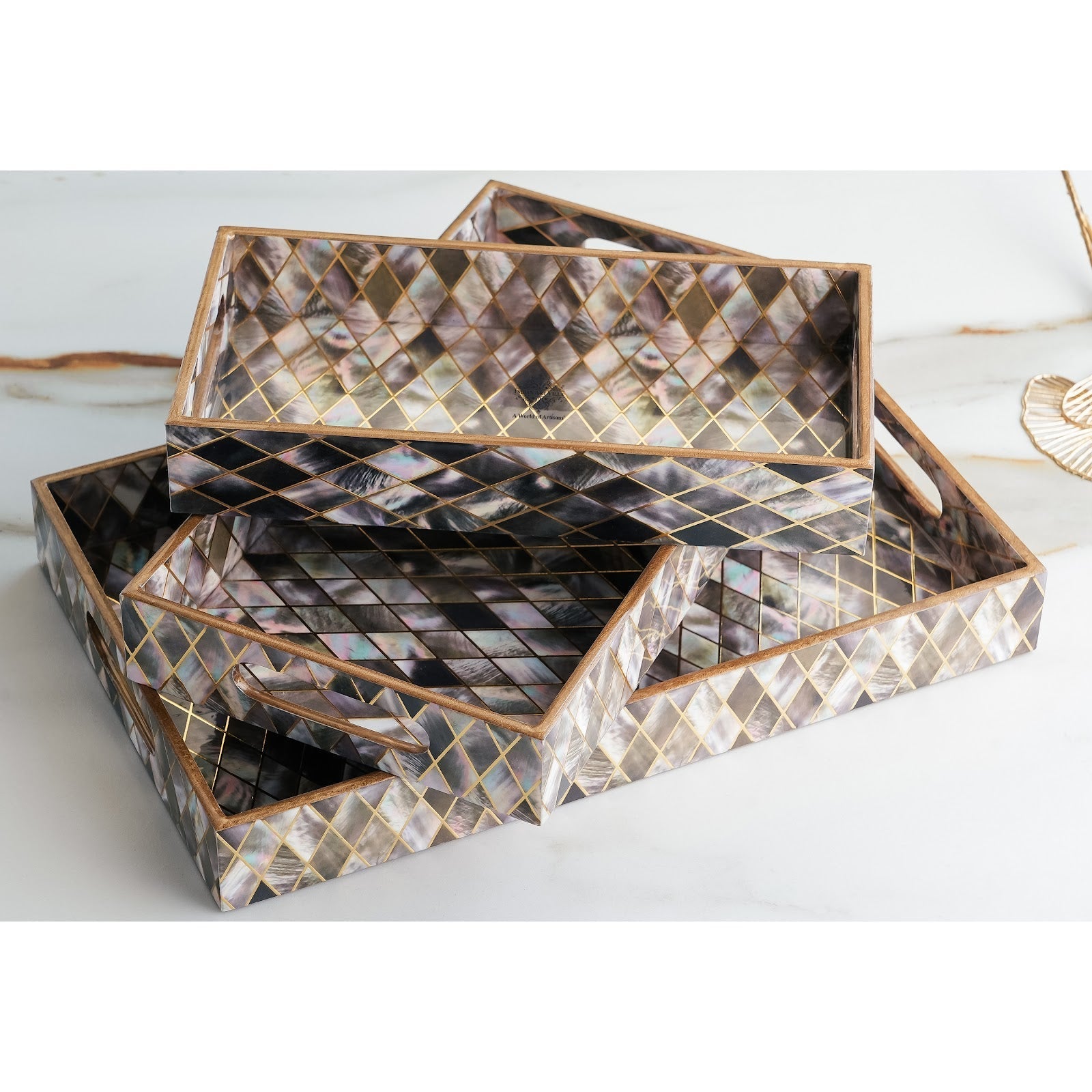 Wooden Tray Set of 3  Handcrafted Multipurpose Decorative Serving Platters