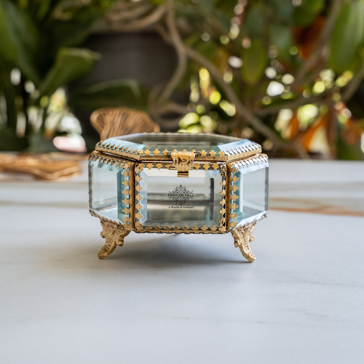 Brass & Glass Hexagonal Decorative Box
