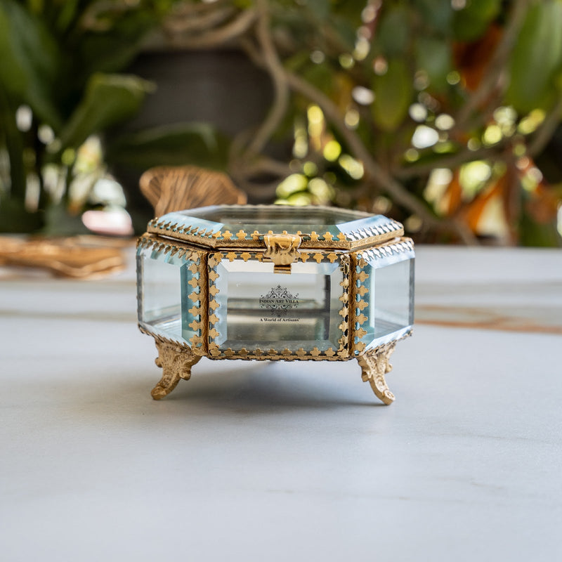 Brass & Glass Hexagonal Decorative Box