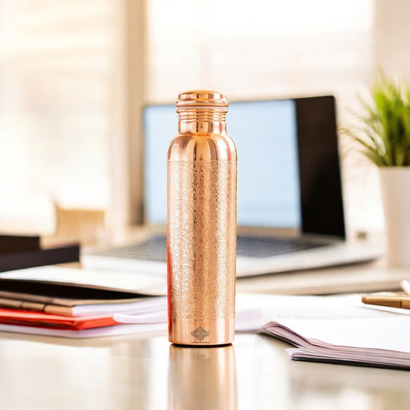Pure Copper Water Bottle with Unique Artistic Designs – 900 ML