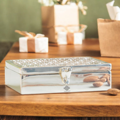 Silver Plated Multi-Purpose Box with Jali Cutting Design, Elegant Silver & Copper Finish