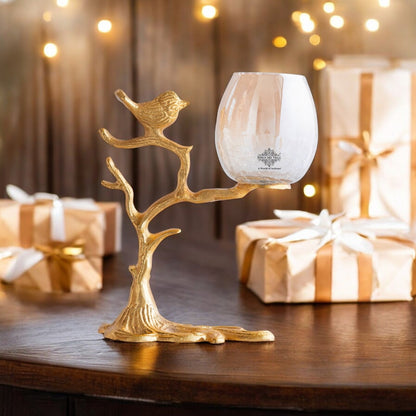 Gold Finish Decorative Candle Holder with Tree Bird Design – Elegant Home Decor Accent For Decoration And Gifting