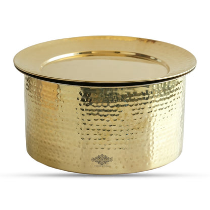 Pure Brass Cooking Pot with Lid Tin Lining & Hammered Design