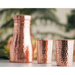 Pure Copper Hammered Bottle & 2 Glass Gift Set