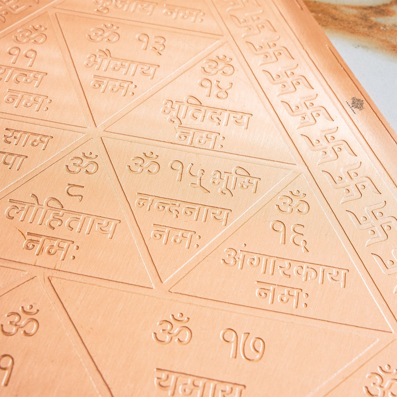 Copper Triangle Yantra, Intricate Engraved Pooja Decor