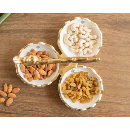 Brass Finish Decorative Dry Fruit Bowl with Bird Design – 3 Components, 170 ML