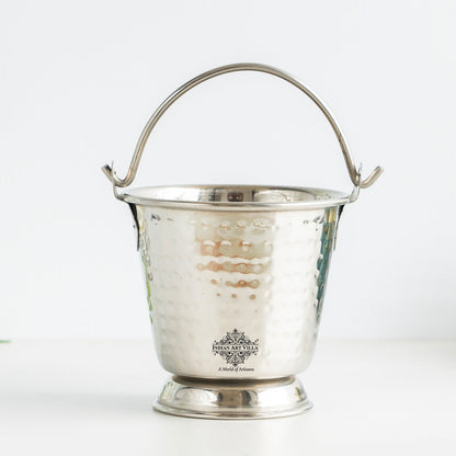 Stainless Steel Hammered Bucket, Small Serving Bucket for Curry, Daal, Gravies, and Condiments, Elegant Tableware for Home & Restaurant Use