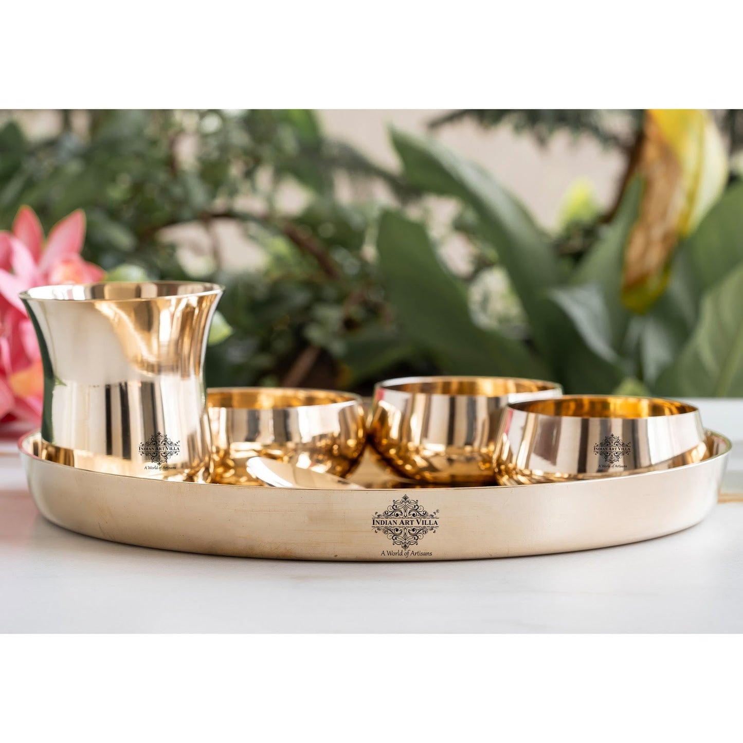 Bronze 6-Piece Dinner Set – Shine Finish Design Thali set, Traditional Indian Dinnerware for Home & Special Occasions