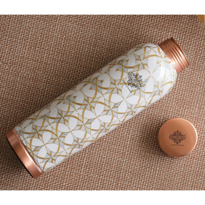 Pure Copper Water Bottle with Different Gold Print Designs, 900 ML