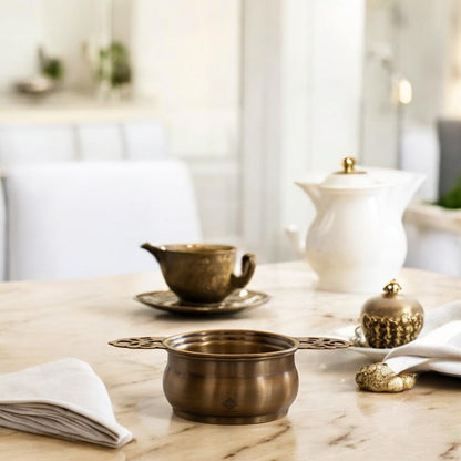 Brass Matt Finish Tea Infuser with Bowl Elegant Chai Chalani