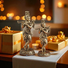 Pure Brass Krishna ji Murti With Tribhanga Pose for Pooja