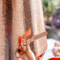 Copper Water Pot with Embossed Design,With Stand & Glass Pyramid shape - 5 Litre